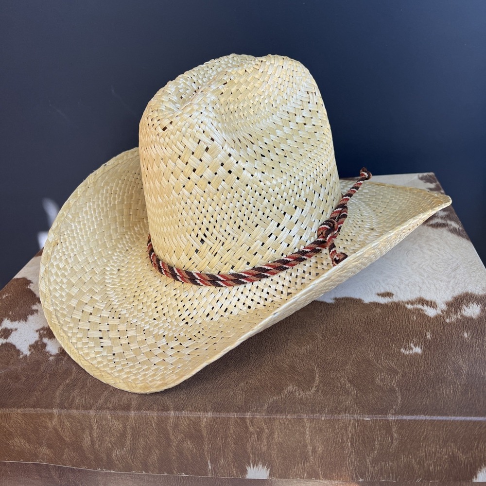 VTG Resistol Stagecoach Straw Cowboy Hat 6 7/8 Oval Cattleman Western USA w/ Box